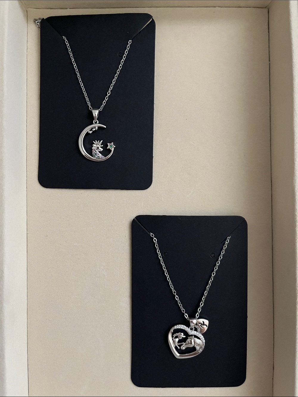 Silver Moon & Heart Pendant Necklace Set - Silver 2pcs NWOT